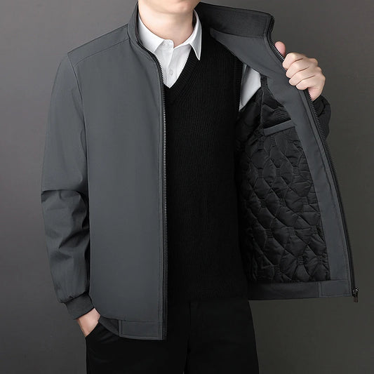 Cross border 2025 new high-end executive cotton jacket men's coat with plush and cotton thickened warm stand up collar casual