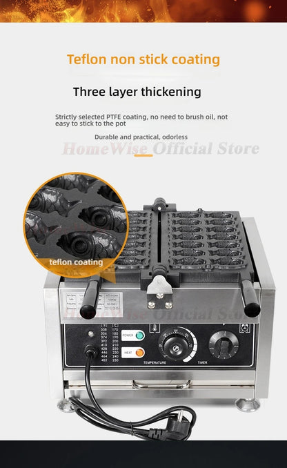 HomeWise Taiyaki Maker 1400W Fish Shaped Waffle Machine 12PCS/14PCS Taiyaki Waffle Maker Non-stick Coating Electric/GAS