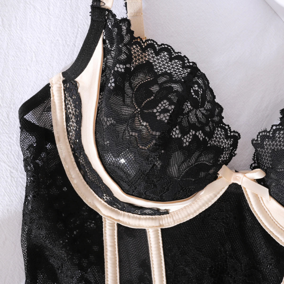 2025 Perspective Lace and Lace Fashion Contrast Shape Adjustment Sexy Underwear Two Piece Set