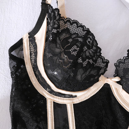 2025 Perspective Lace and Lace Fashion Contrast Shape Adjustment Sexy Underwear Two Piece Set