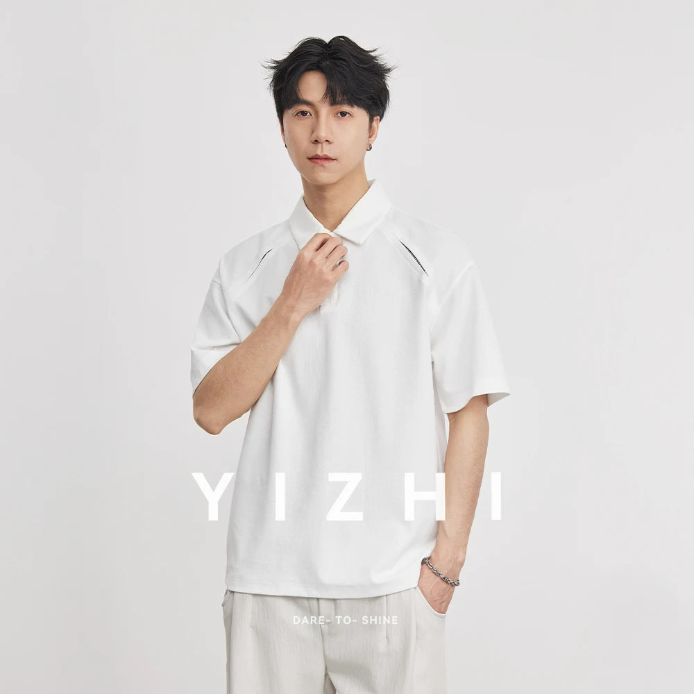210g Heavyweight Polo Shirt Men Turn Down Collar Half Placket Short Sleeve Solid Color Tee Tops Summer 2026 New Arrival
