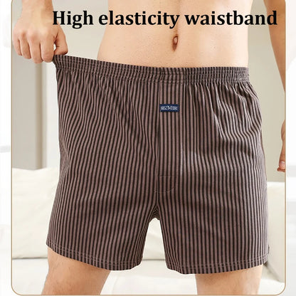 3PCS/Pack Loose Lengthed 140Kg Men Panties Big Size 100% Cotton Cozy Breathable Alo Boxer Trendy Striped Underwear Hidden Button