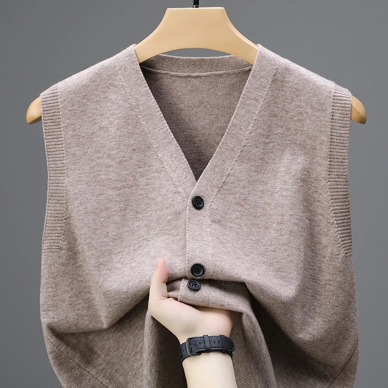 Brand Spring and Autumn Wool Vest for Men, Middle Aged and Elderly Dad, Cardigan, Sleeveless Vest, Knitted Sweater for Men