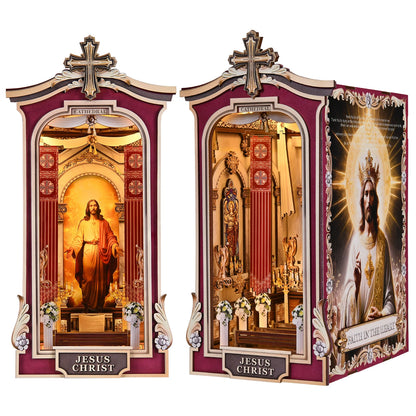 Book Nook Kit Cathedral DIY 3D Puzzle Classic Wooden Nativity Scene Ornament Bookshelf Dollhouse Model Bookend Building Home Dec
