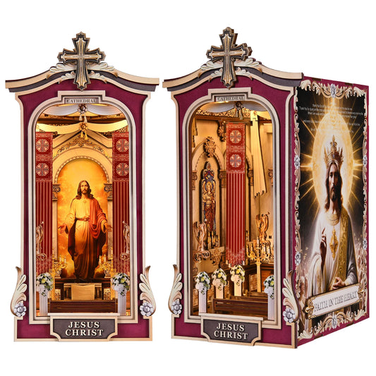 Book Nook Kit Cathedral DIY 3D Puzzle Classic Wooden Nativity Scene Ornament Bookshelf Dollhouse Model Bookend Building Home Dec