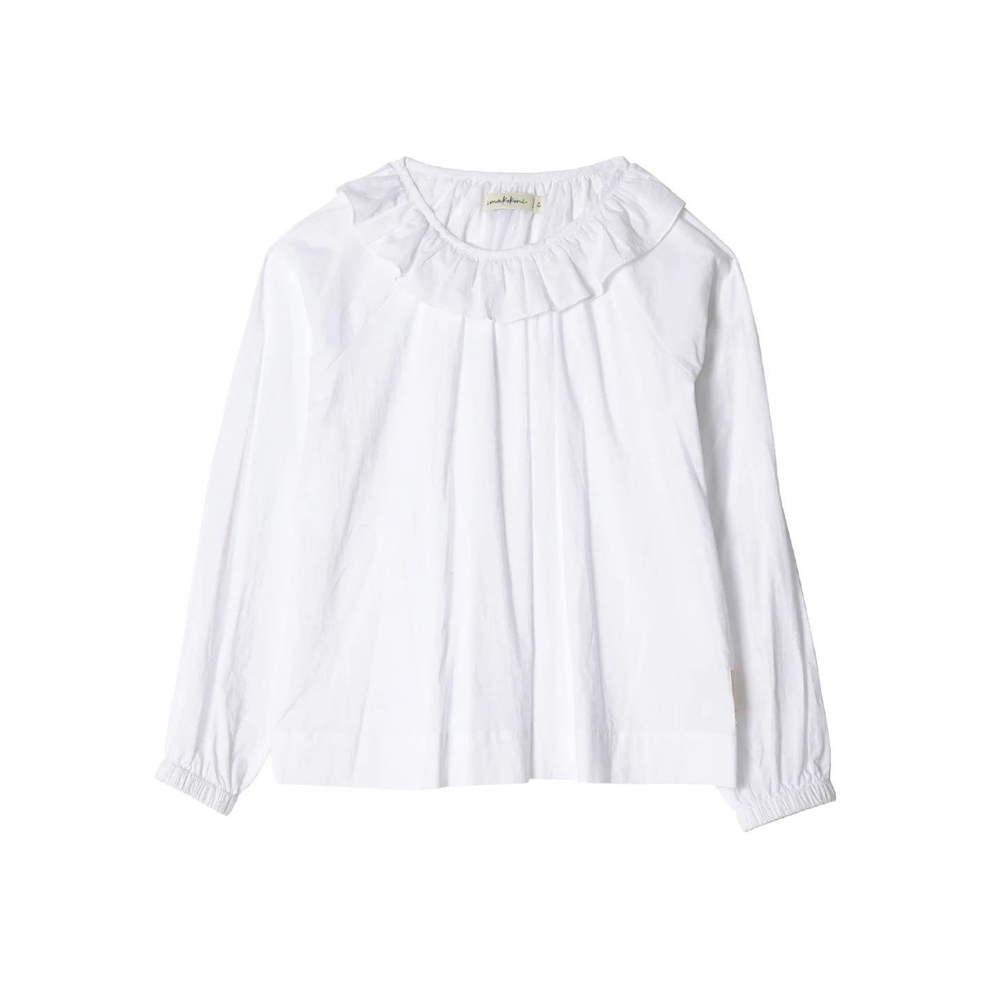 Women's White Ruffled Neckline Long - Sleeve Shirt Loose Fit Pleated Front Blouse 255170