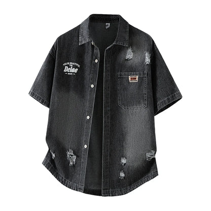 Men's Denim Shirt Summer Fashion Breathable Cotton Blend Short Sleeve Shirt Street Trendy Daily Outing Comfortable Jean Shirt