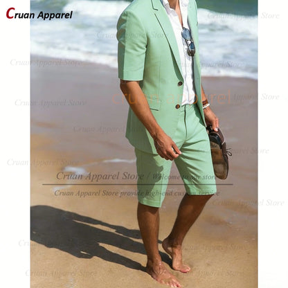Purple Suit Sets For Men Wedding Banquet Groomsman Custom Slim Fit Blazer Shorts 2 Pieces Summer Beach Holiday Fashion Outfits