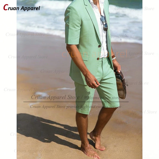 Purple Suit Sets For Men Wedding Banquet Groomsman Custom Slim Fit Blazer Shorts 2 Pieces Summer Beach Holiday Fashion Outfits