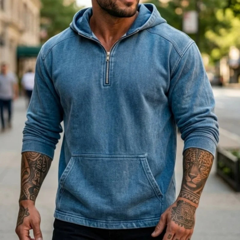 Spring and autumn men's denim hoodie washed denim jacket Outdoor men's biker jacket Hoodie men