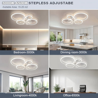 Modern Low Noise LED Ceiling Fan Chandelier White Low Floor Ceiling Fan Light Fixture Remote Control Bedroom Kitchen Home Decor