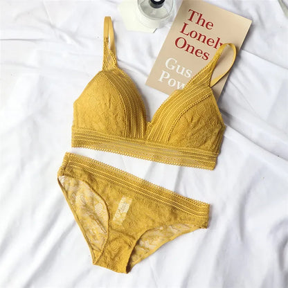 2 Pieces Women Underwear Set Sexy Lace Triangle Thin Cup Push Up Bra Set High Quality Wireless Brassiere Panties Lingerie Sets