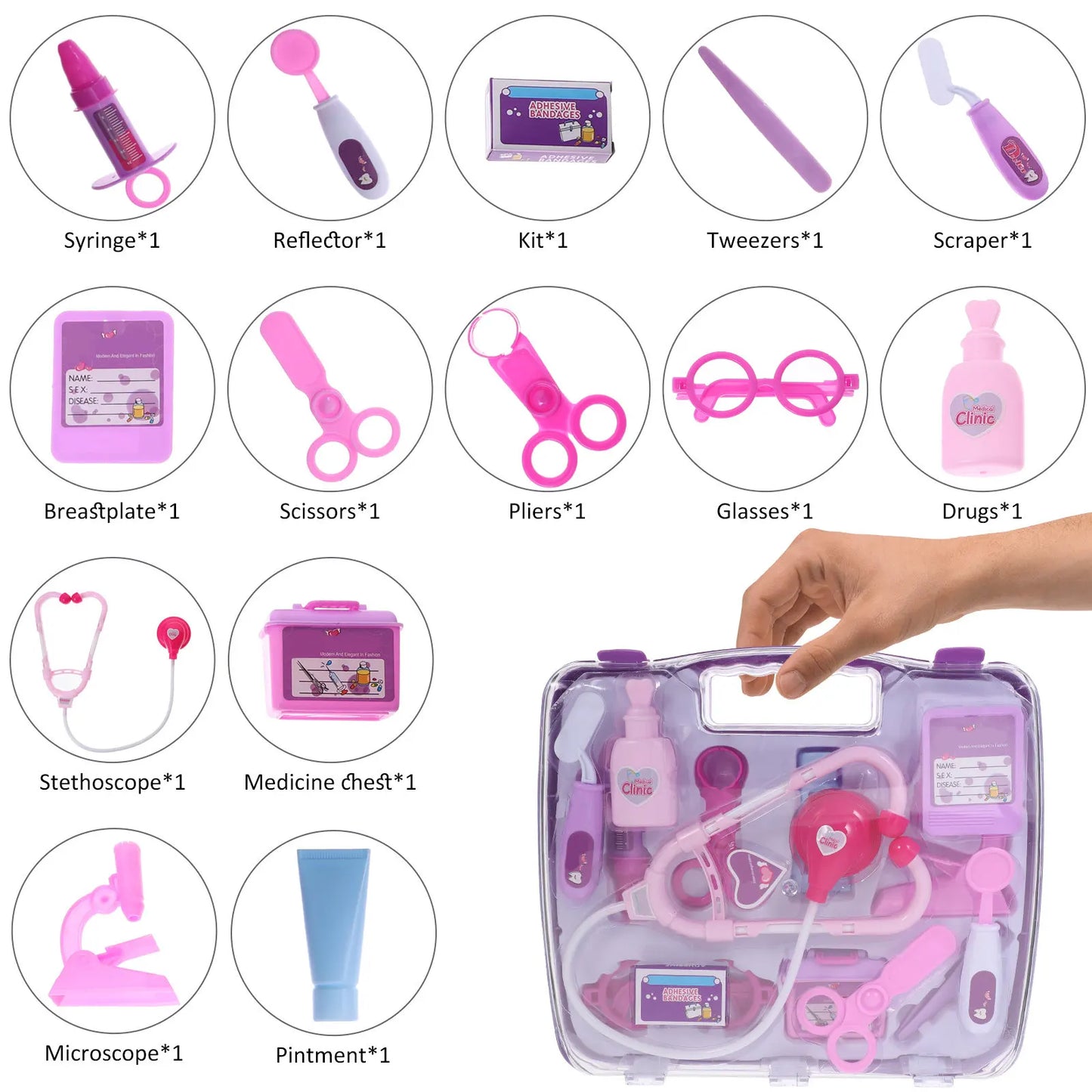 14Pcs Kit Doctor Role Play Set for Children Educational Pretend Nurse Practice Set with Stethoscope Carrying Case