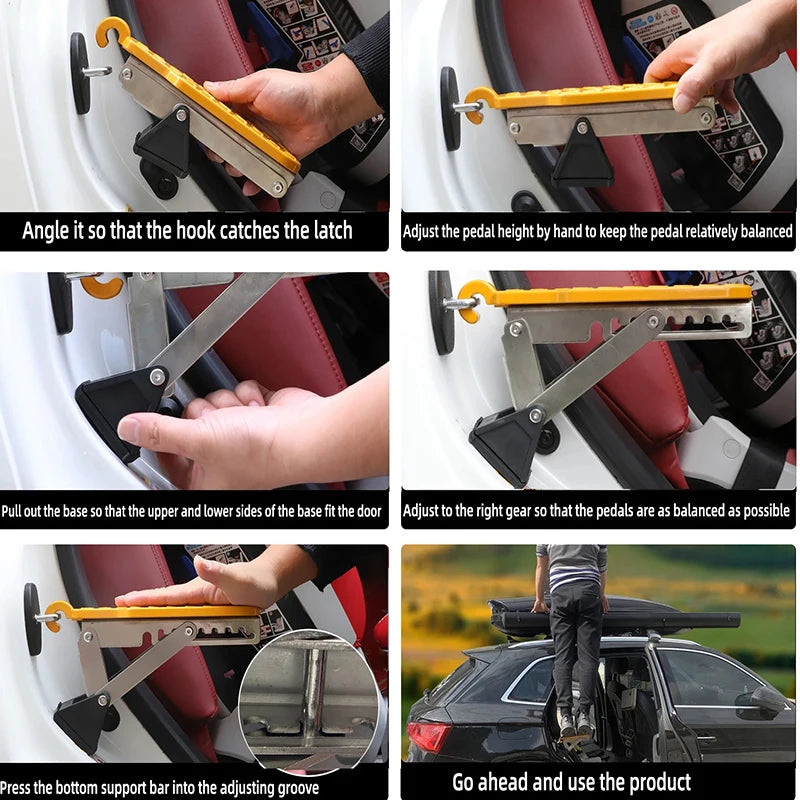 Car Door Step Foldable Universal Fit Door Hook Step StandPedal for Car Roof Access, Roof Rack Foot Step Rooftop Doorstep Car SUV