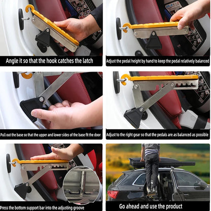 Car Door Step Foldable Universal Fit Door Hook Step StandPedal for Car Roof Access, Roof Rack Foot Step Rooftop Doorstep Car SUV