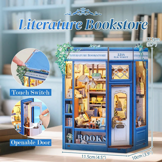 CUTEBEE DIY Book Nook Kit Wooden Bookstore Dollhouse with Light Miniature House Model for Bookshelf Creative Christmas Gift Idea