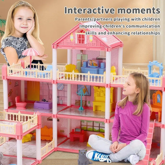 Creative 3D Doll House Set Miniature Furniture Toy Gift Role Play Toys with LED Lighting Villa House Girl