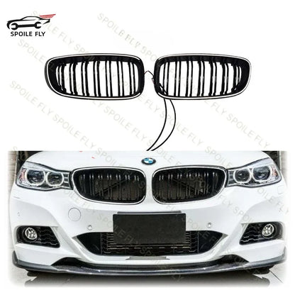 For BMW 3 Series GT F34 2012 - 2020 Double Lines Fromt Bumper Kidney Racing LED Light Grille Lamp Grill Gloss Black Car Styling