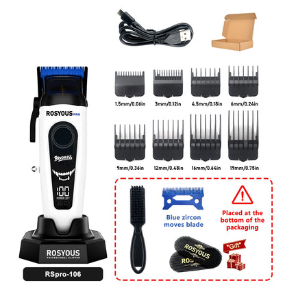 ROSYOUS RSpro-202 Hair Trimmer for Men DLC T-Blade 8000RPM Brushless Motor with Base Charger Professional Hair Cutting Machine