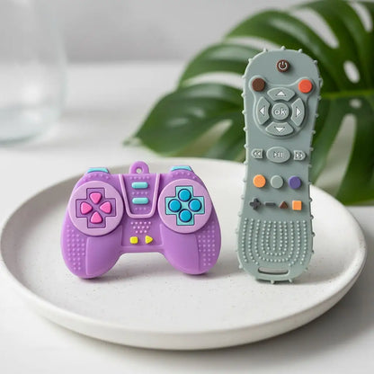 2-Pack Montessori Teething Toy Food Grade Nano Silicone Sensory Play Game Controller Remote Control Shape BPA Free Safe Chew for