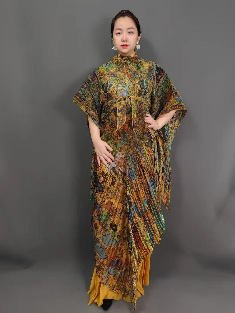 Miyake's New Heavy Industry Organza Printing Set Irregular Pants Loose Two-piece Sets Women's Clothing 2025 Summer New