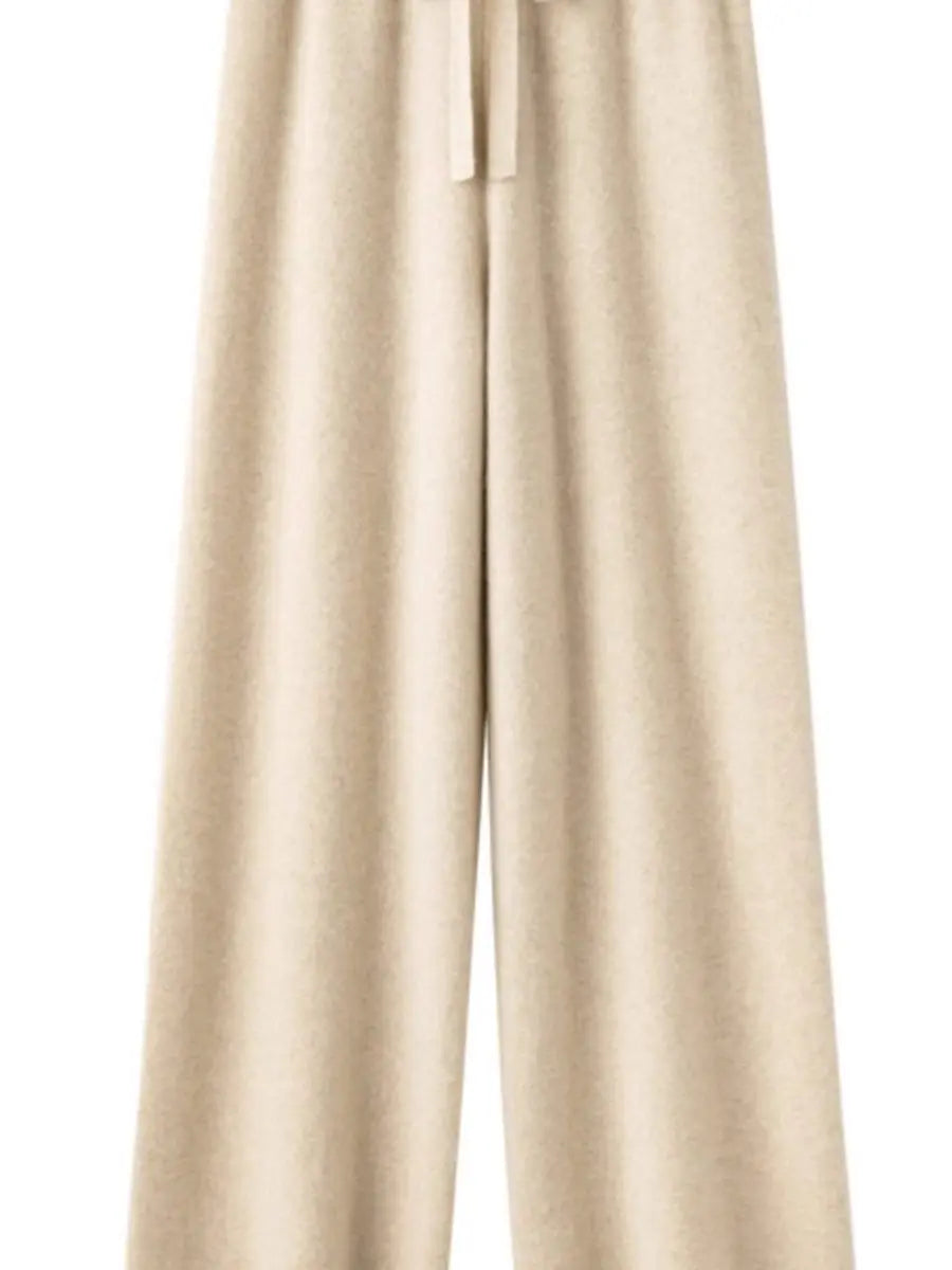 High Waist Wool Knitted Wide Leg Pants Women's Outerwear Autumn Winter Thickened Floor-Length Straight Cut Casual Trousers