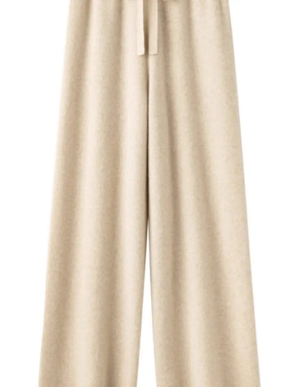 High Waist Wool Knitted Wide Leg Pants Women's Outerwear Autumn Winter Thickened Floor-Length Straight Cut Casual Trousers