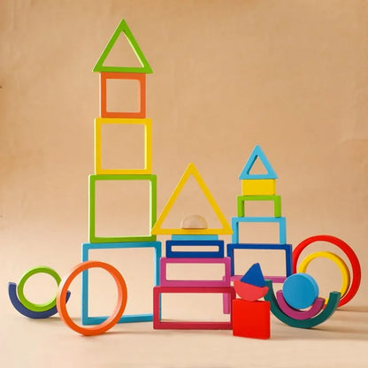 Montessori Wooden Block Toys Baby Building Rainbow Stacking Block Toy for Kids Arch Educational Game Balance Stacking Block Gift