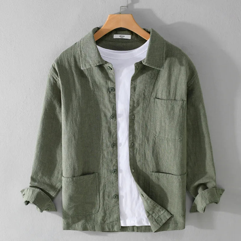 Spring Autumn New Solid Color Casual Long Sleeve Shirts for Men Clothing Cotton and Linen Soft Streetwear FY9796