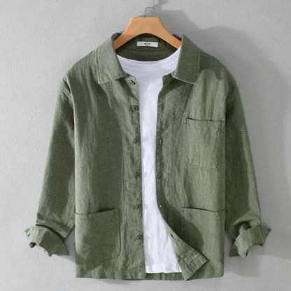 Spring Autumn New Solid Color Casual Long Sleeve Shirts for Men Clothing Cotton and Linen Soft Streetwear FY9796