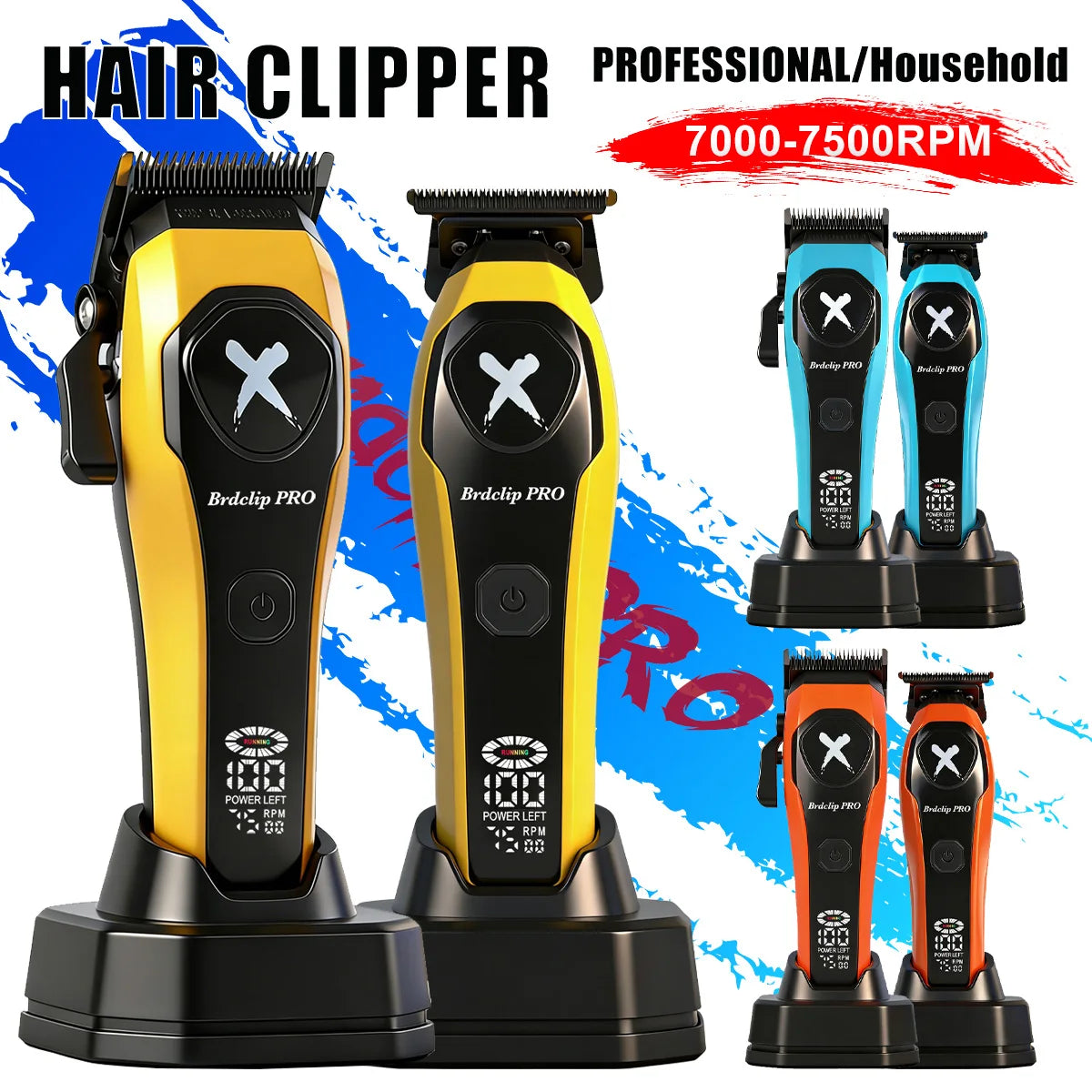 BRDCLIP 619 339 Hair Clippers Cordless Clippers Barber Electric DLC T-Blade Trimmer Portable Detail Trimmer LED Trimmer for Men