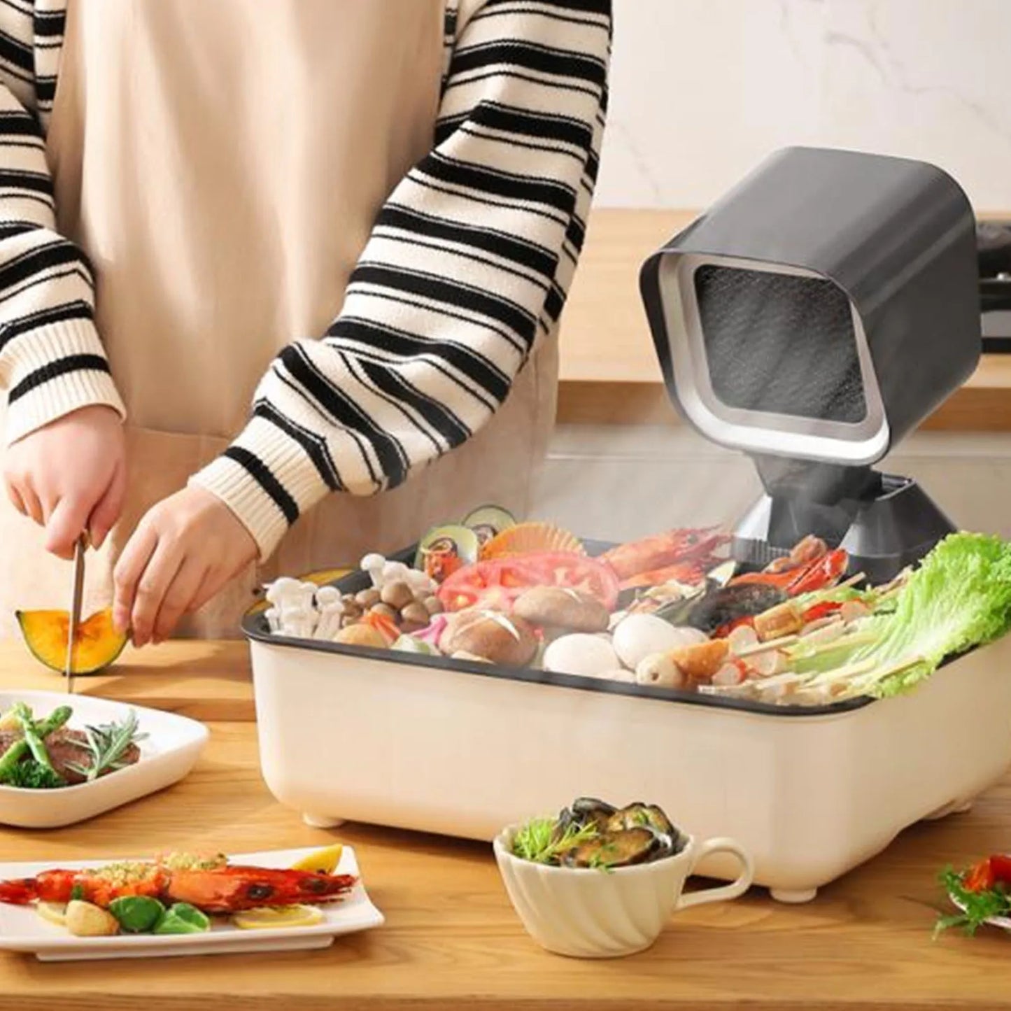 Portable Range Hood Retractable Desktop Cooker Hood with 2 Speed Exhaust Fan and Oil Cup for Barbecue Party Hot Pot