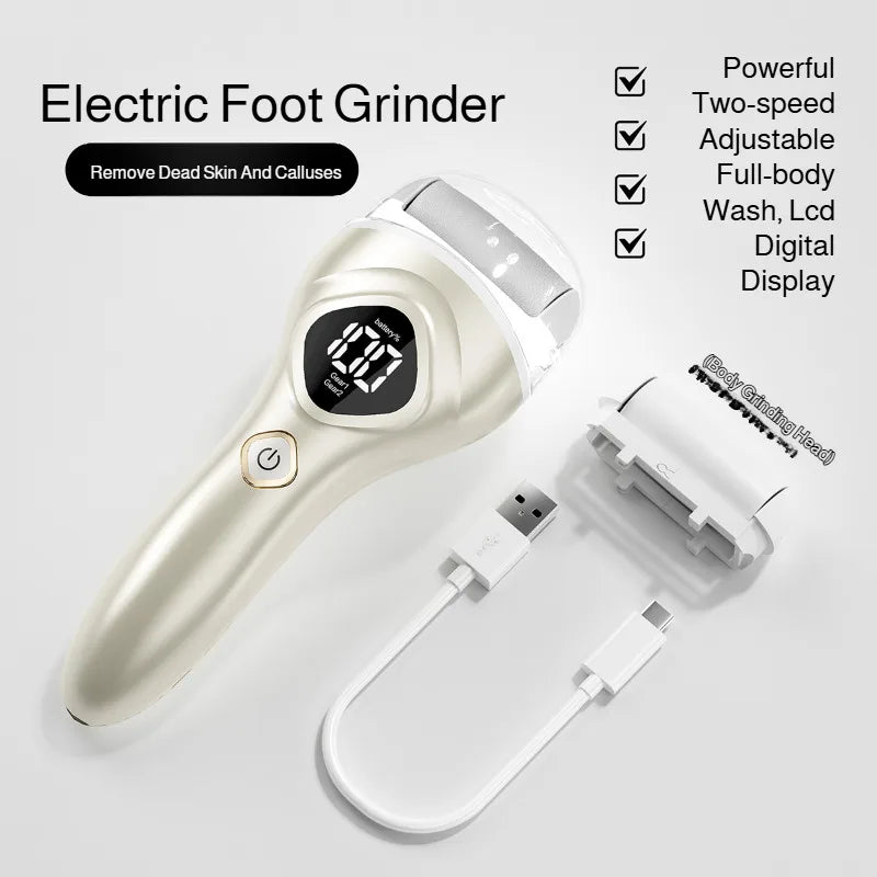 Home-use washable foot care device, exfoliating and scrubbing electric scrubber with LCD screen, washable and smoothing foot