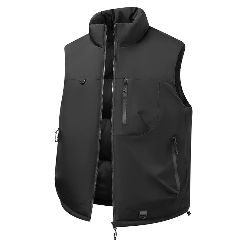 Orange down Cotton Vest Men's Autumn Winter Windproof Warm Shoulder Bared Vest Casual Workwear Jacket Standard Fit Polyester ...