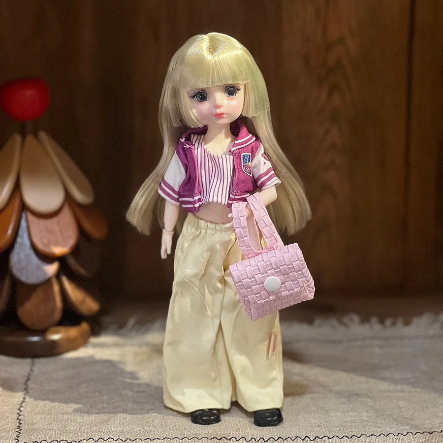 30cm 1/6 Fashion Girls Dress Up Doll Movable 20 Joints Cute Sweet Face Festival Gift with Clothes Shoes BJD Princess Doll Toy
