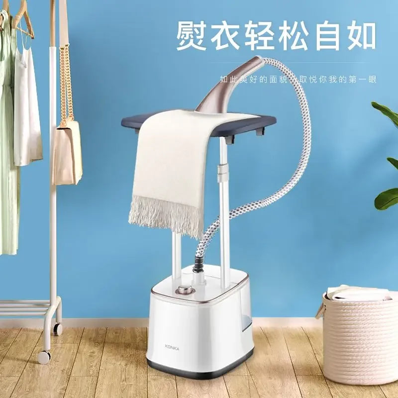 Vertical double pole hanging ironing machine with strong steam and thick steam pipe for smooth handheld ironing and flat hanging