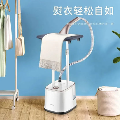 Vertical double pole hanging ironing machine with strong steam and thick steam pipe for smooth handheld ironing and flat hanging