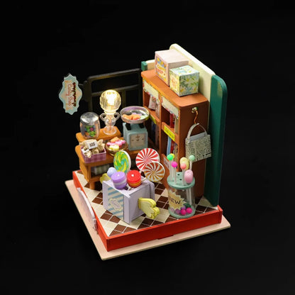 Handmade Coffee Shop Dollhouse Kit Wooden Material Assembly Required Wooden Assembly Mini Size 3D Design DIY 3D Puzzle