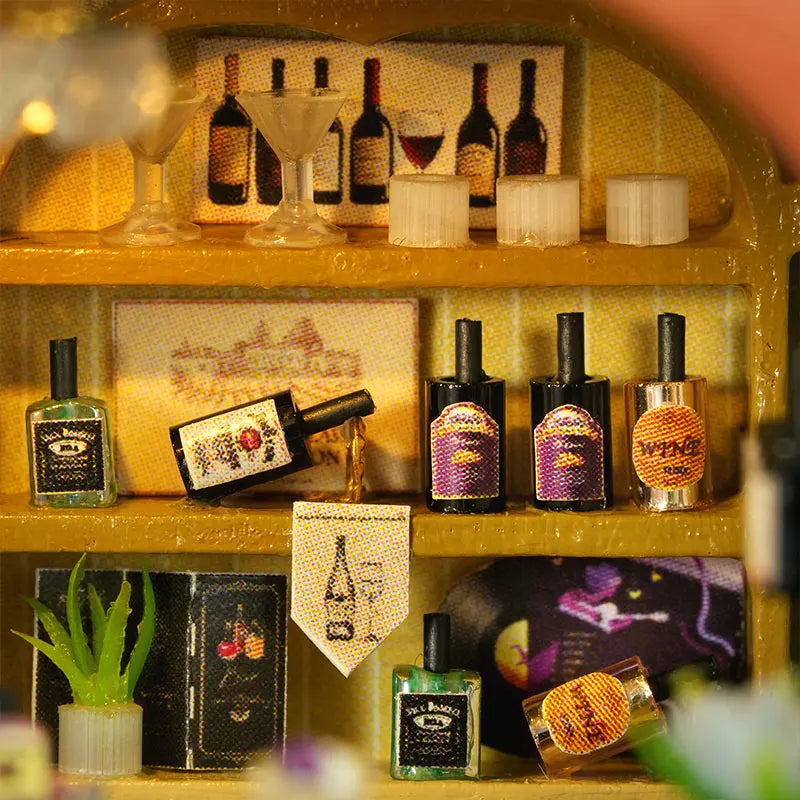 Hot Sale DIY Miniature Grape Wine Bar Dollhouse Kit with LED Light 3D Puzzle Mini House Gift for Friend Home Decor