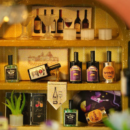 Hot Sale DIY Miniature Grape Wine Bar Dollhouse Kit with LED Light 3D Puzzle Mini House Gift for Friend Home Decor
