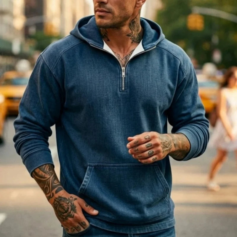 Spring and autumn men's denim hoodie washed denim jacket Outdoor men's biker jacket Hoodie men
