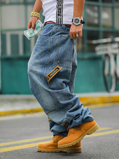 Acusa Heavy Duty Washed Casual Jeans Men's Autumn Winter Wide Leg Pants Thick Denim Youth Fashion Straight Cut Loose Fit