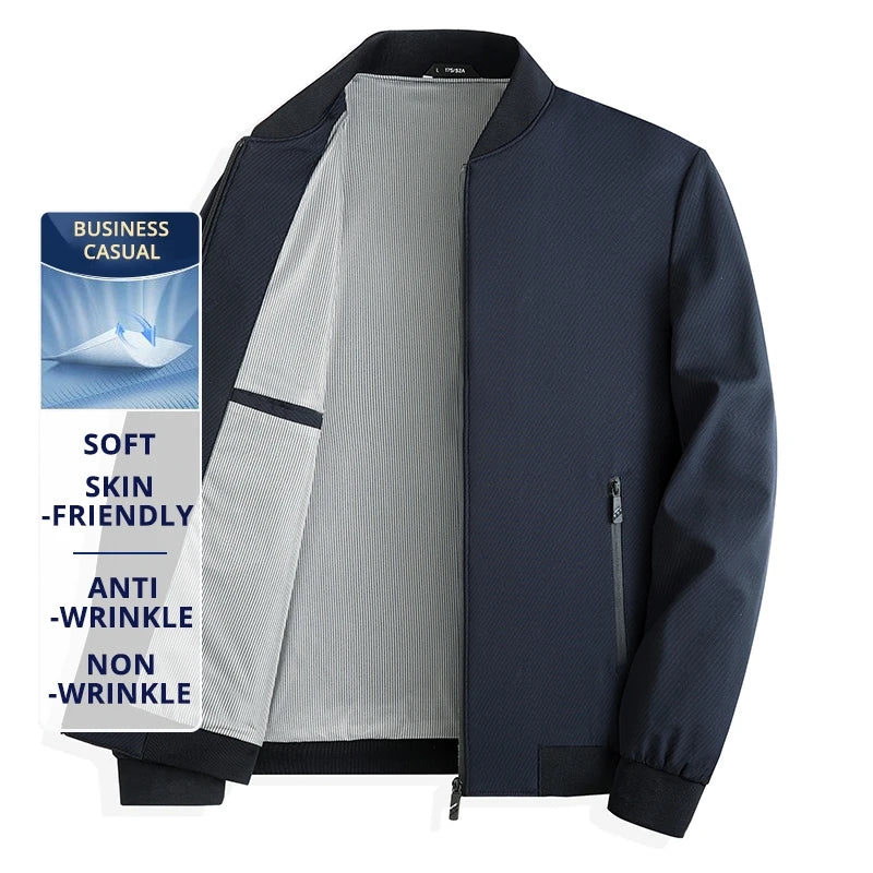 Premium Anti Wrinkle Spring Fall Waterproof Men Blazer Jacket Windbreaker Baseball Collar Business Casual Lightweight Coats