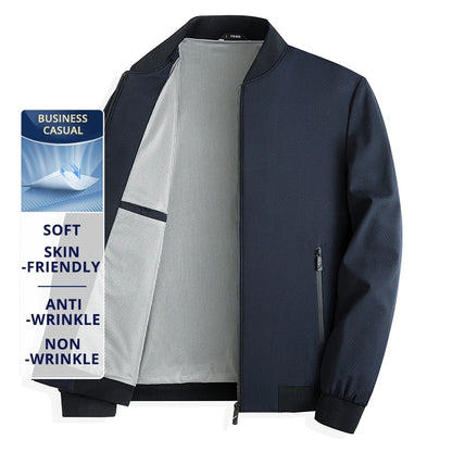 Premium Anti Wrinkle Spring Fall Waterproof Men Blazer Jacket Windbreaker Baseball Collar Business Casual Lightweight Coats
