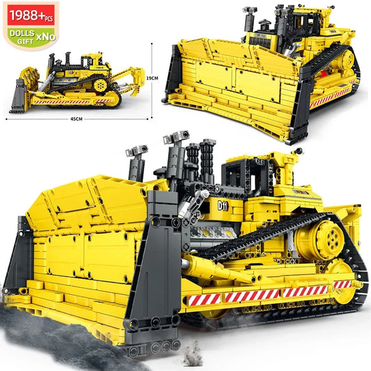 MOC-83447 Remote Control Mechanical D11 Bulldozer City Construction Vehicle Building Blocks Model Large Crane Truck Toys For Kid