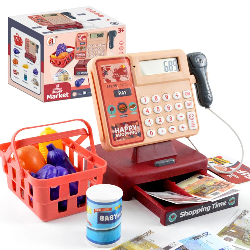 Supermarket Cash Register Game Pretend Play Toy Electric Puzzle Play Toy House Miniature Food Calculation Girl Toy Kids Gift
