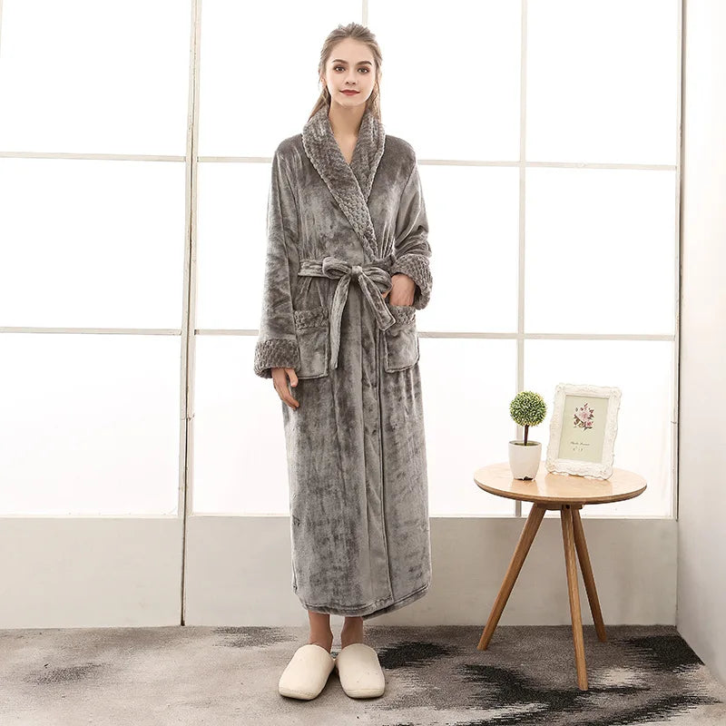 Men's Soft Plush Warm Winter Bath & Sleep Loungewear Stylish Cozy Couple's Matching Long Length Mink Fleece Patchwork Robe