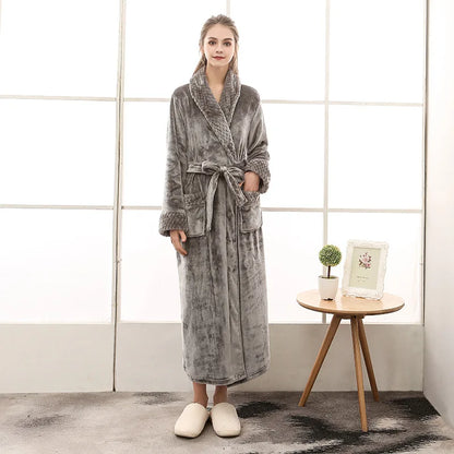 Men's Soft Plush Warm Winter Bath & Sleep Loungewear Stylish Cozy Couple's Matching Long Length Mink Fleece Patchwork Robe