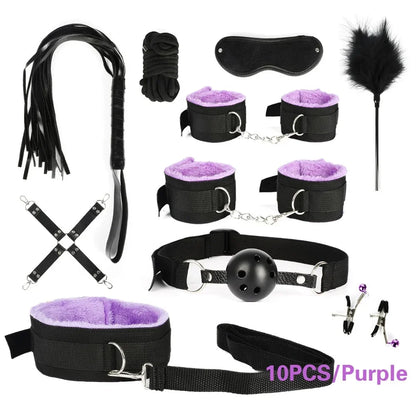 Sex Products Erotic Toys for Adults BDSM Sex Bondage Set Handcuffs Nipple Clamps Gag Whip Rope Sex Toys For Couples