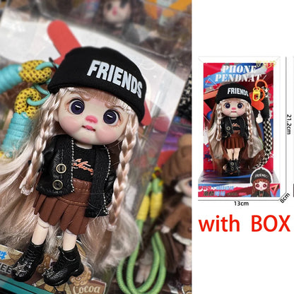 13cm Bjd Doll Trendy Collectible Toy Four Series Styles Changeable Outfit Phone Backpack Pendant Free Dopamine Color Lanyard Mul